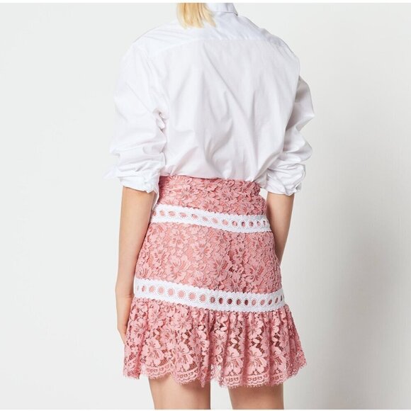 Sandro Paris Devon Lace Mini Skirt Pink White Contrast Trim Size 1 Small NWT - Picture 3 of 12